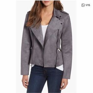 KUT from the Kloth Gray Faux Suede Moto Jacket Draped Front Zip Pockets Size L